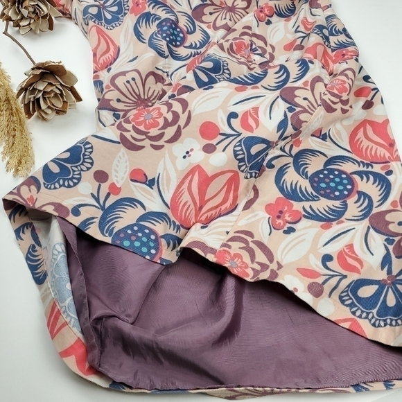 🔴 Anthropologie Boden Beige Coral Blue Floral Corded Boho Dress Sz 8R - Picture 10 of 15